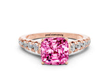 Rose gold Cushion Cut Pink Sapphire Solitaire Ring with Cathedral Setting and Pavé Band_24