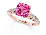 Rose gold Cushion Cut Pink Sapphire Solitaire Ring with Cathedral Setting and Pavé Band_25