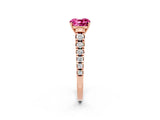 Rose gold Cushion Cut Pink Sapphire Solitaire Ring with Cathedral Setting and Pavé Band_26