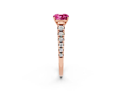 Rose gold Cushion Cut Pink Sapphire Solitaire Ring with Cathedral Setting and Pavé Band_26