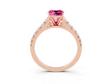 Rose gold Cushion Cut Pink Sapphire Solitaire Ring with Cathedral Setting and Pavé Band_27
