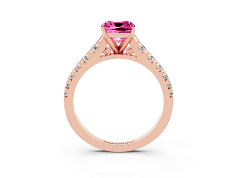 Rose gold Cushion Cut Pink Sapphire Solitaire Ring with Cathedral Setting and Pavé Band_27
