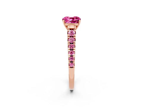 Rose gold Cushion Cut Pink Sapphire Solitaire Ring with Cathedral Setting and Pavé Band_2