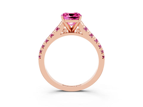 Rose gold Cushion Cut Pink Sapphire Solitaire Ring with Cathedral Setting and Pavé Band_3