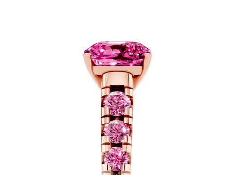 Rose gold Cushion Cut Pink Sapphire Solitaire Ring with Cathedral Setting and Pavé Band_5