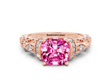 Rose gold Cushion Cut Pink Sapphire Solitaire Ring with Filigree Band and Four-Prong Setting_48