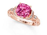 Rose gold Cushion Cut Pink Sapphire Solitaire Ring with Filigree Band and Four-Prong Setting_49