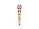 Rose gold Cushion Cut Pink Sapphire Solitaire Ring with Filigree Band and Four-Prong Setting_50