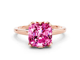 Rose gold Cushion Cut Pink Sapphire Solitaire Ring with Flower Prong Setting and Classic Band_12
