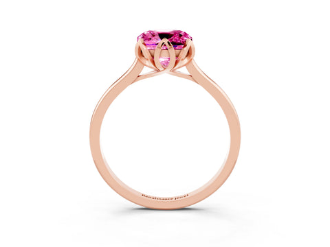 Rose gold Cushion Cut Pink Sapphire Solitaire Ring with Flower Prong Setting and Classic Band_15