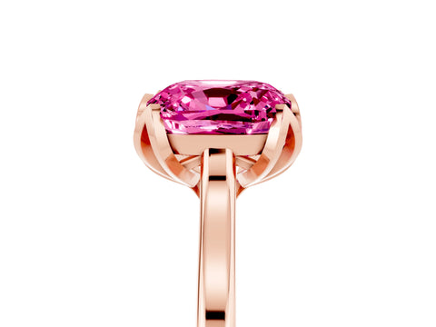 Rose gold Cushion Cut Pink Sapphire Solitaire Ring with Flower Prong Setting and Classic Band_17
