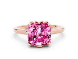 Rose gold Cushion Cut Pink Sapphire Solitaire Ring with Flower Prong Setting and Classic Band_36