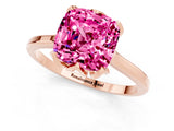 Rose gold Cushion Cut Pink Sapphire Solitaire Ring with Flower Prong Setting and Classic Band_37