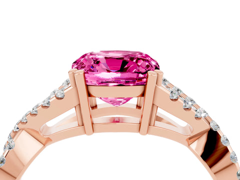 Rose gold Cushion Cut Pink Sapphire Solitaire Ring with Four-Prong Setting and Twisted Pavé Band_16