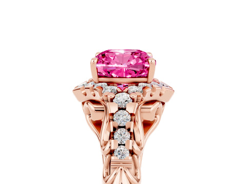 Rose gold Cushion Cut Pink Sapphire Solitaire Ring with Hidden Halo and Pavé Band_17