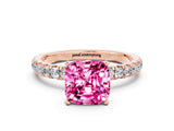 Rose gold Cushion Cut Pink Sapphire Solitaire Ring with Pavé Accents and Four-Prong Setting_24