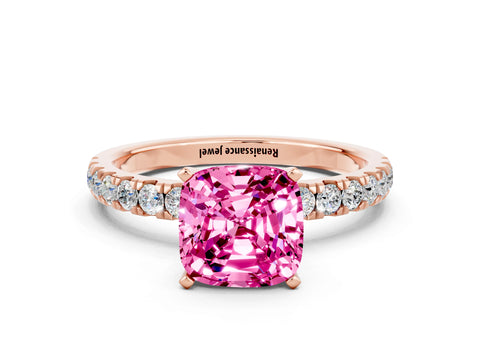 Rose gold Cushion Cut Pink Sapphire Solitaire Ring with Pavé Accents and Four-Prong Setting_24
