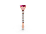 Rose gold Cushion Cut Pink Sapphire Solitaire Ring with Pavé Accents and Four-Prong Setting_26