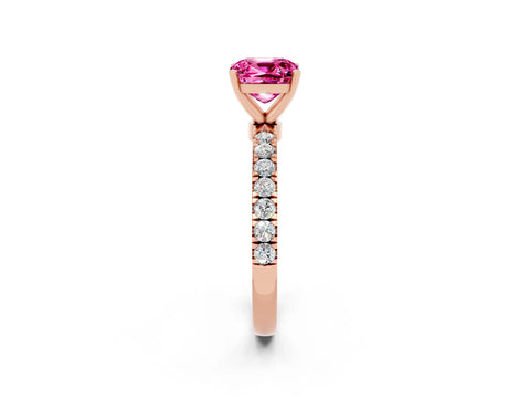 Rose gold Cushion Cut Pink Sapphire Solitaire Ring with Pavé Accents and Four-Prong Setting_26