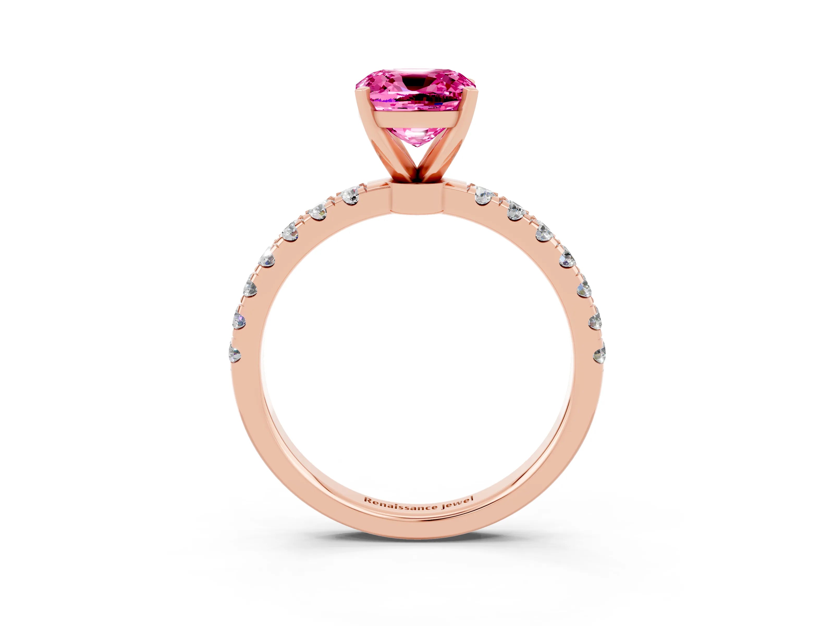 Rose gold Cushion Cut Pink Sapphire Solitaire Ring with Pavé Accents and Four-Prong Setting_27