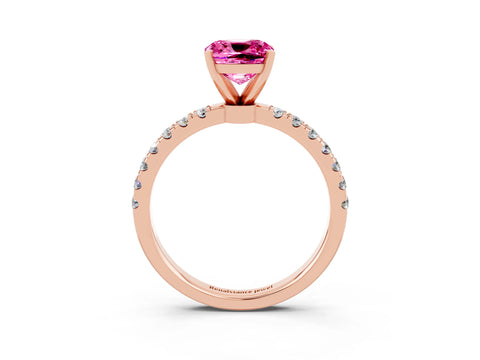 Rose gold Cushion Cut Pink Sapphire Solitaire Ring with Pavé Accents and Four-Prong Setting_27