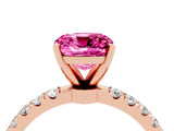 Rose gold Cushion Cut Pink Sapphire Solitaire Ring with Pavé Accents and Four-Prong Setting_28