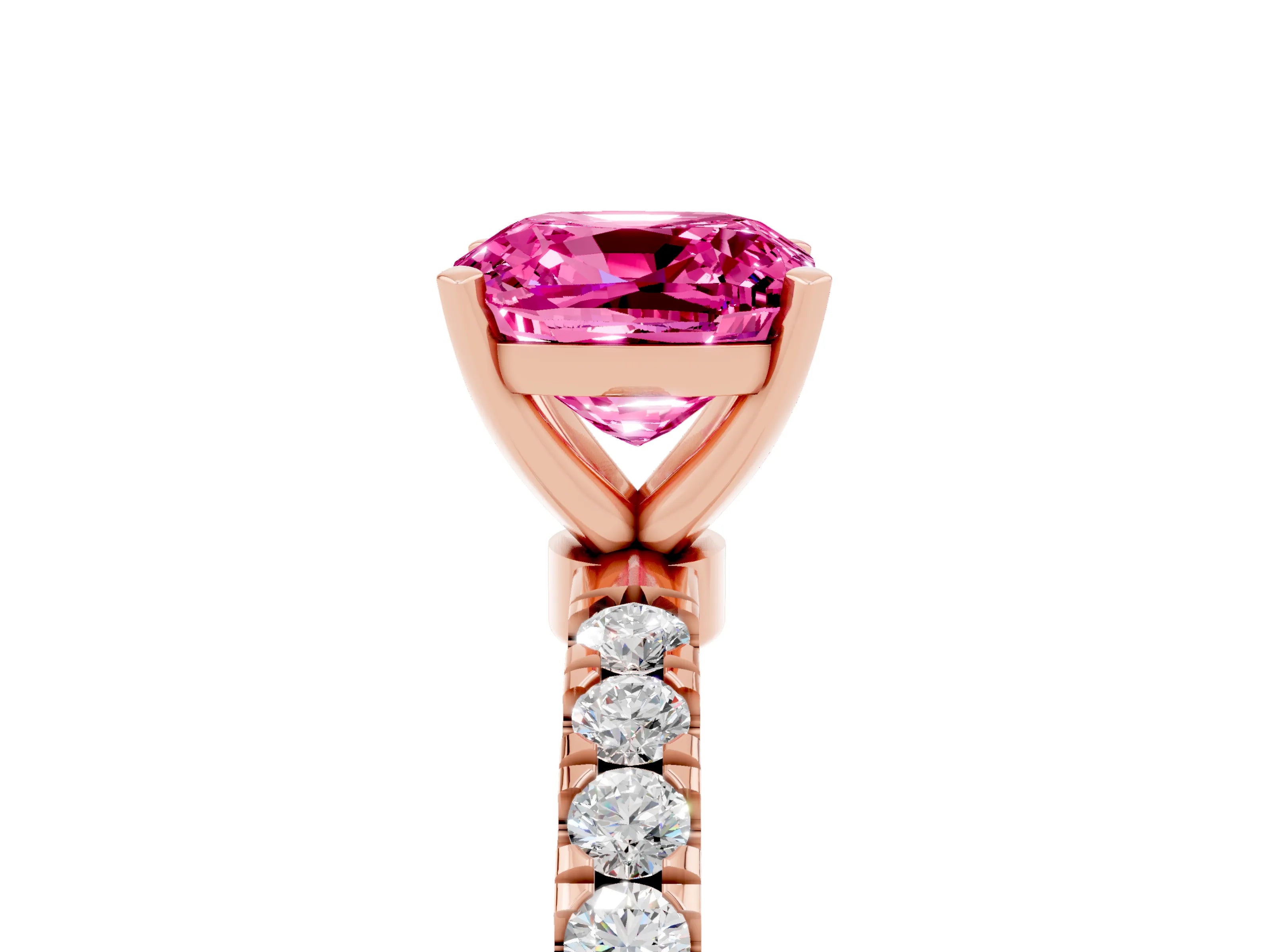Rose gold Cushion Cut Pink Sapphire Solitaire Ring with Pavé Accents and Four-Prong Setting_29