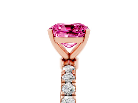 Rose gold Cushion Cut Pink Sapphire Solitaire Ring with Pavé Accents and Four-Prong Setting_29