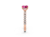 Rose gold Cushion Cut Pink Sapphire Solitaire Ring with Pavé Band and Four-Prong Setting_14