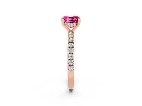 Rose gold Cushion Cut Pink Sapphire Solitaire Ring with Pavé Band and Four-Prong Setting_14