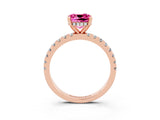 Rose gold Cushion Cut Pink Sapphire Solitaire Ring with Pavé Band and Four-Prong Setting_15