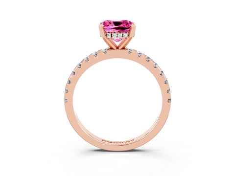 Rose gold Cushion Cut Pink Sapphire Solitaire Ring with Pavé Band and Four-Prong Setting_15