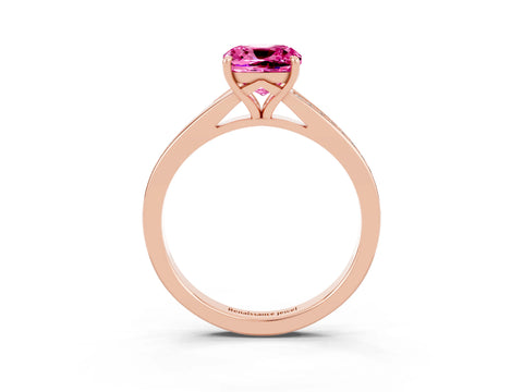 Rose gold Cushion Cut Pink Sapphire Solitaire Ring with Pavé Band and Prong Setting_15
