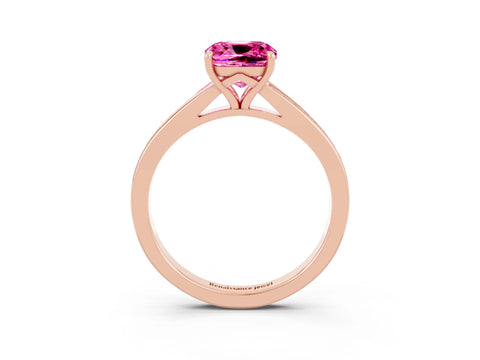 Rose gold Cushion Cut Pink Sapphire Solitaire Ring with Pavé Band and Prong Setting_3