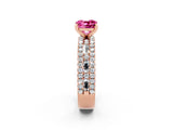 Rose gold Cushion Cut Pink Sapphire Solitaire Ring with Pavé and Channel Set Band_26