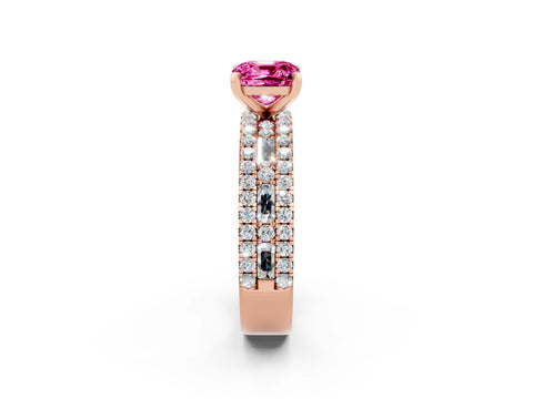 Rose gold Cushion Cut Pink Sapphire Solitaire Ring with Pavé and Channel Set Band_26