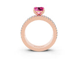 Rose gold Cushion Cut Pink Sapphire Solitaire Ring with Pavé and Channel Set Band_27