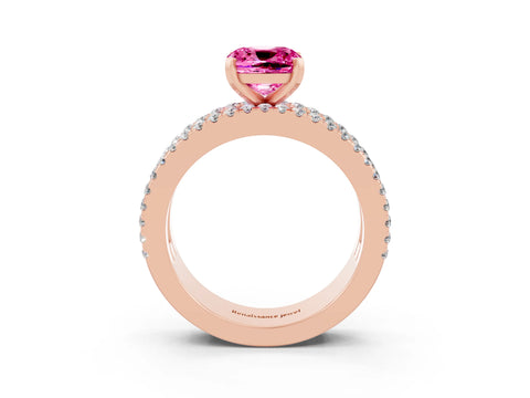 Rose gold Cushion Cut Pink Sapphire Solitaire Ring with Pavé and Channel Set Band_27