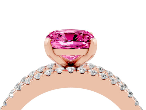 Rose gold Cushion Cut Pink Sapphire Solitaire Ring with Pavé and Channel Set Band_28