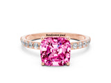 Rose gold Cushion Cut Pink Sapphire Solitaire Ring with Pave Band and Four Prong Setting_48