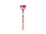 Rose gold Cushion Cut Pink Sapphire Solitaire Ring with Pave Band and Four Prong Setting_50