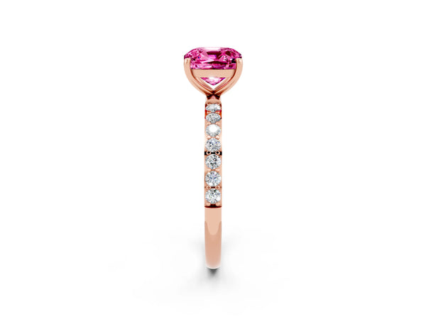 Rose gold Cushion Cut Pink Sapphire Solitaire Ring with Round  Pavé Band and Prong Setting