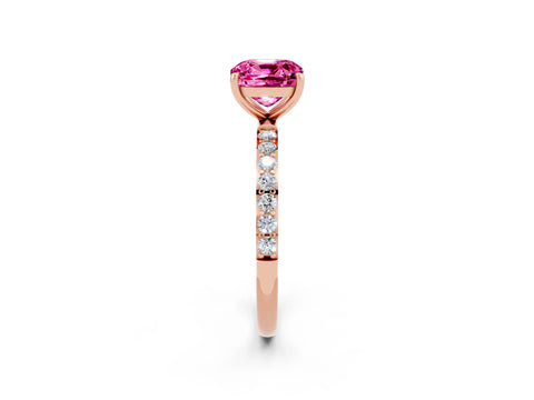Rose gold Cushion Cut Pink Sapphire Solitaire Ring with Pave Band and Four Prong Setting_50