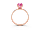 Rose gold Cushion Cut Pink Sapphire Solitaire Ring with Pave Band and Four Prong Setting_51