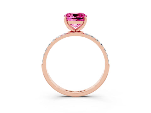 Rose gold Cushion Cut Pink Sapphire Solitaire Ring with Pave Band and Four Prong Setting_51