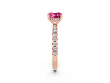 Rose gold Cushion Cut Pink Sapphire Solitaire Ring with Round  Pavé Band and Four-Prong Setting_46