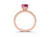 Rose gold Cushion Cut Pink Sapphire Solitaire Ring with Round  Pavé Band and Four-Prong Setting_47