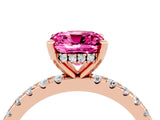 Rose gold Cushion Cut Pink Sapphire Solitaire Ring with Round  Pavé Band and Four-Prong Setting_48