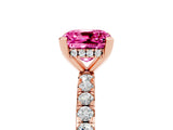 Rose gold Cushion Cut Pink Sapphire Solitaire Ring with Round  Pavé Band and Four-Prong Setting_49