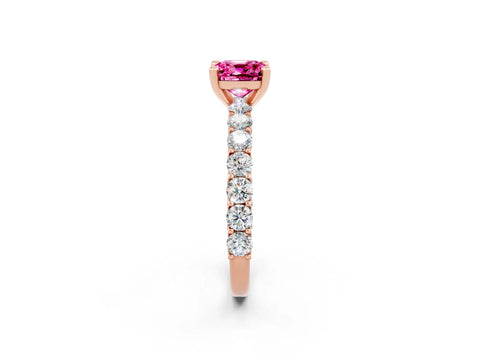Rose gold Cushion Cut Pink Sapphire Solitaire Ring with Shared Prong Pavé Band and Four-Prong Setting_2